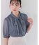 ラメ楊柳ボウタイブラウス