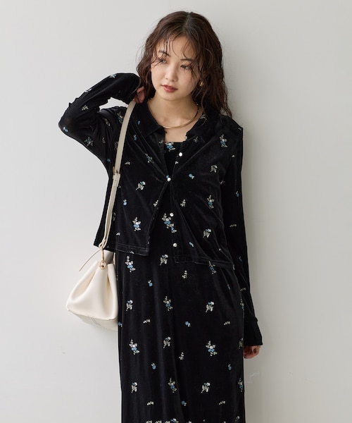 カラー刺繍ベロアカーディガン｜ビスの通販｜&mall（アンドモール