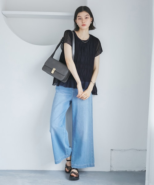 楊柳シャーリングサロペット/ブラウン S lumier 楊柳シャーリング