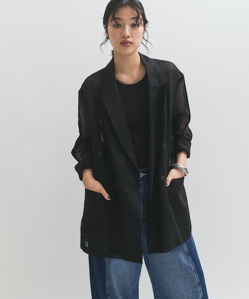 アダムエロペ 千鳥格子柄 WブレストBOXジャケット