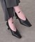 変形ヒール甲深パンプス