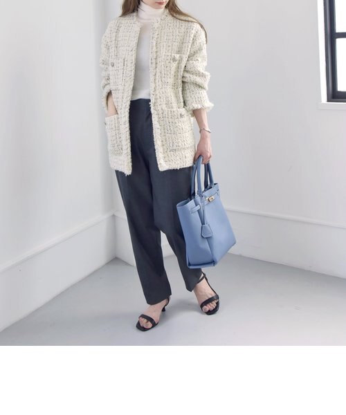 quaranciel: ファンシー ツイード ノーカラー ジャケット