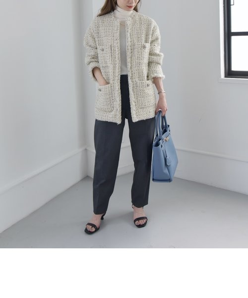 quaranciel: ファンシー ツイード ノーカラー ジャケット