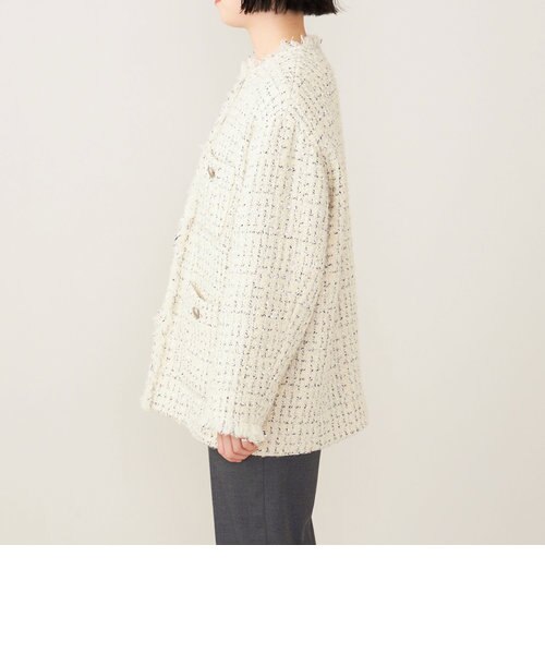 quaranciel SHIPS ファンシー ツイード ノーカラー ジャケット jb0633-01_1.jpg