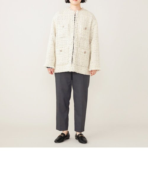 quaranciel SHIPS ファンシー ツイード ノーカラー ジャケット quaranciel: ファンシー ツイード ノーカラー ジャケット