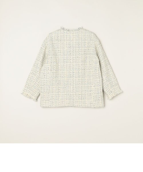 【新品】18,920円　quaranciel ツイード ジャケット セール】quaranciel: ブルー ツイード ノーカラー ジャケット