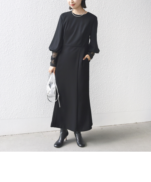 MICA & DEAL ブラック フレンチスリーブ　ワンピース 38 Ｌ SHIPS別注】kaene:〈セレモニー対応可〉ブラック フォーマル