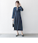 【WEB限定】SHIPS any: ダブルクロス ウエスト タック Aライン ワンピース ［NAVY BLUE］