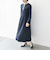 【WEB限定】SHIPS any: ダブルクロス ウエスト タック Aライン ワンピース ［NAVY BLUE］