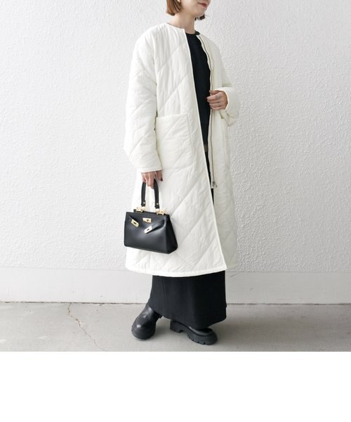 美品⁂シップス⁂ムーン社　スナグパック　チェスターコート　中綿キルティング SHIPS any: 〈撥水加工〉中綿 クルーネック キルティング ロング