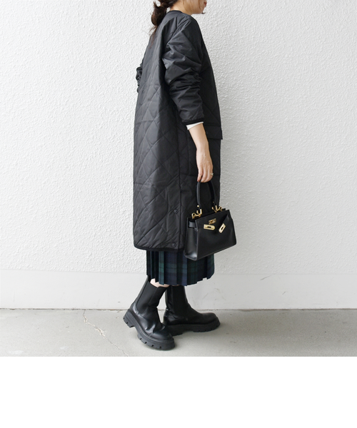 TAION:〈手洗い可能〉パイピング クルーネック ロング ダウン コート