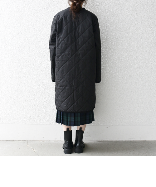 TAION:〈手洗い可能〉パイピング クルーネック ロング ダウン コート