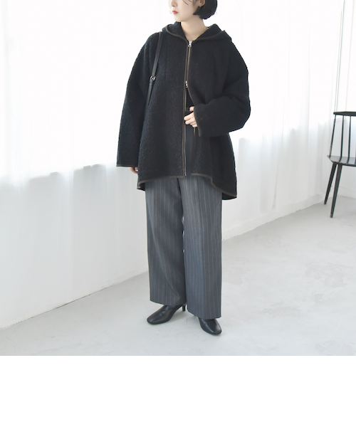 haru1101　　 ダブルジップ フーデッド ケープ コート quaranciel: ループヤーン ダブルジップ フーデッド ケープ コート