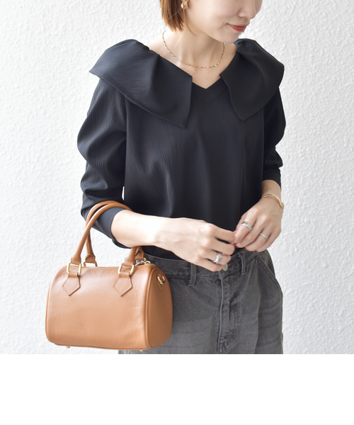 SHIPS any:〈洗濯機可能〉ラフ サテン フリルカラー ロングスリーブ