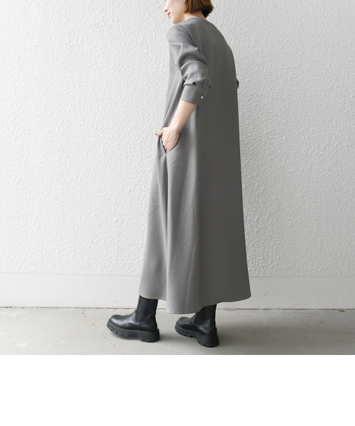 【美品】SHIPS any　シャークピンタック Aライン ワンピース　ロング SHIPS｜SHIPS any:<洗濯機可能>シャーク ピンタック Aライン