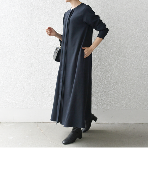 【美品】SHIPS any　シャークピンタック Aライン ワンピース　ロング SHIPS any:〈洗濯機可能〉シャーク ピンタック Aライン