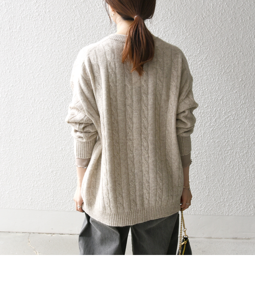 シップス＊ヤク ケーブル クルーネック ニット カーディガン 洗える WEB限定】SHIPS any:〈手洗い可能〉ヤク ケーブル クルーネック