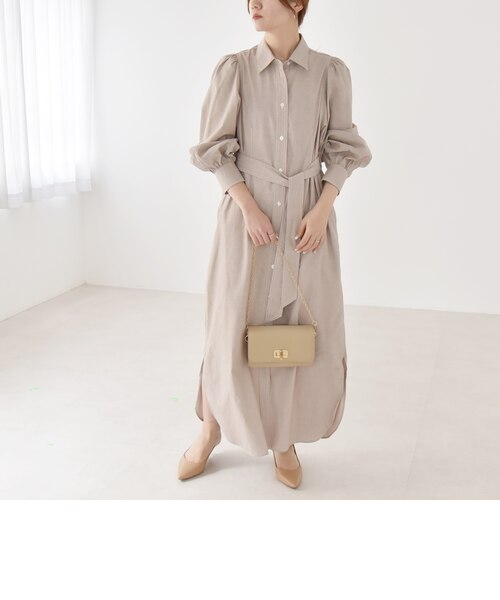 quaranciel:〈洗濯機可能〉シャンブレー パフ ロング シャツ