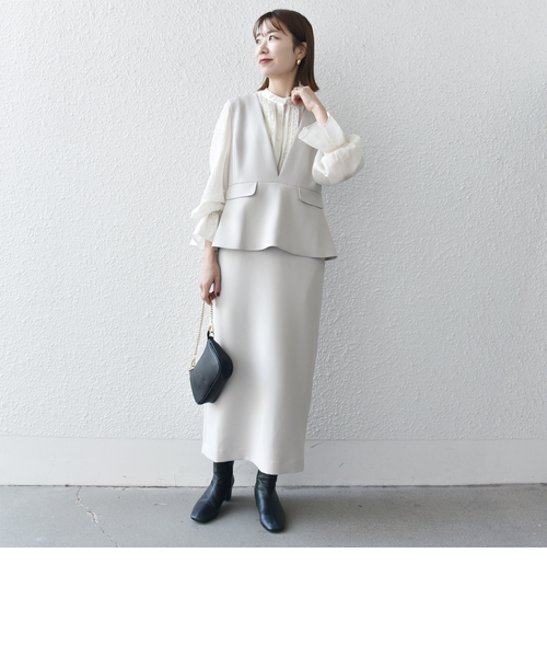 SHIPS any:〈洗濯機可能〉ダブルクロス Vネック ペプラム ワンピース