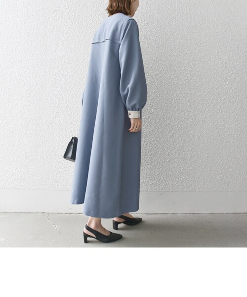 【新品】SHIPS any：ダブルクロスヨークカラーワンピース SHIPS any:〈洗濯機可能〉ダブルクロス ヨークカラー ワンピース［NAVY