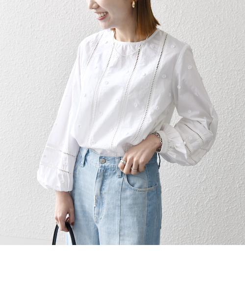 SHIPS any:〈洗濯機可能〉フラワー モチーフ ハシゴレース クルー