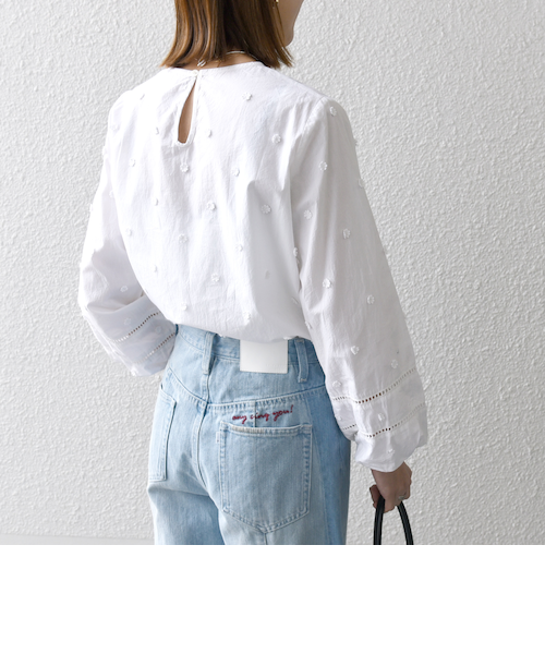 みーー SHIPS any フラワー モチーフ ハシゴレース クルーネック SHIPS any:〈洗濯機可能〉フラワー モチーフ ハシゴレース