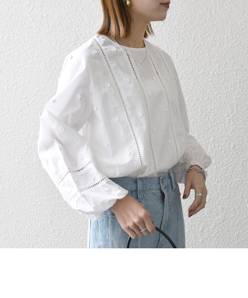 SHIPS any:〈洗濯機可能〉フラワー モチーフ ハシゴレース クルー