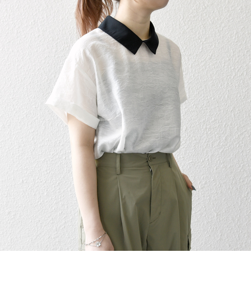 SHIPS any:〈洗濯機可能〉フラワー ジャカード バイカラー プル