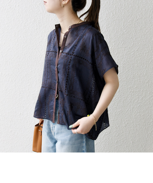 SHIPS any:〈手洗い可能〉エンブロイダリー レース シアー フレンチ