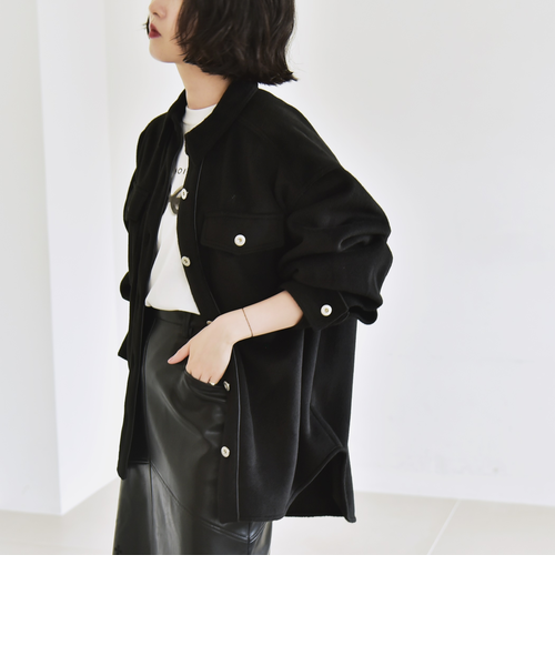 quaranciel: ジャージー メルトン パイピング CPO ビッグ シャツ