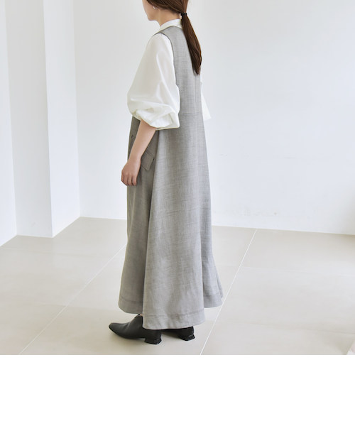 カランシエル（quaranciel）/quaranciel:〈洗濯機可能〉ウーステッド ステッチワーク ポケット フレア Vネック ワンピ quaranciel:〈洗濯機可能〉ウーステッド ステッチワーク ポケット