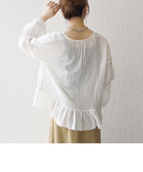 SHIPS any:〈洗濯機可能〉コットン モス ラッフル フリル キーネック