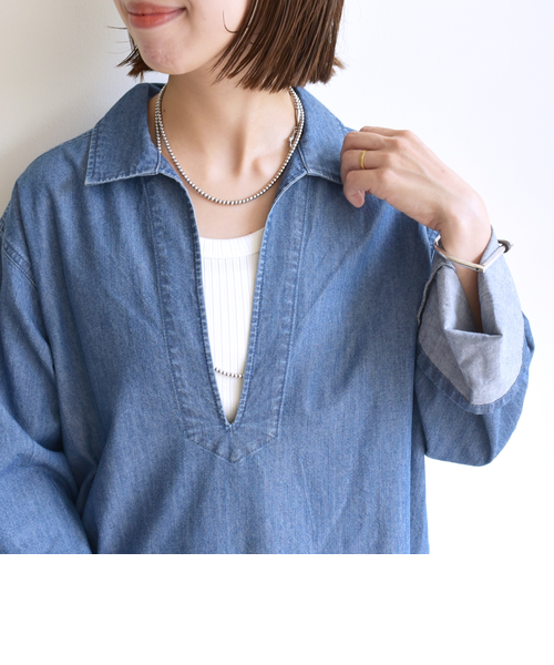 【ヘルシーデニム】ティアードデニムワンピース（S）ブルー　スキッパー　オーバー Healthy DENIM】Breezy Blueberryノースリーブ ティアード