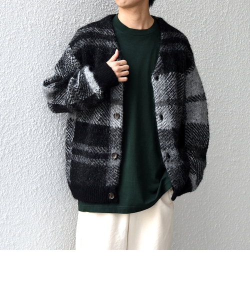 SHIPS any:〈手洗い可能〉アルパカ ミックス シャギー チェック ニット