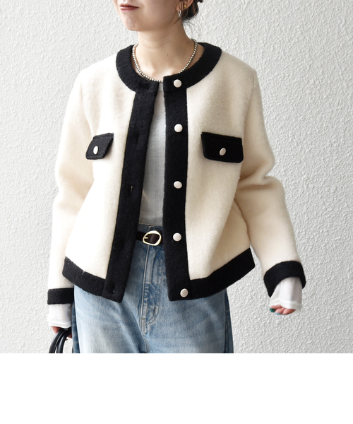 プロフ確認YU♡RI ★SALE★【極美品】イエナ ジャケットカーディガン 予約》SHIPS any: バイカラー クルーネック カーディガン