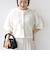 《予約》little black:〈手洗い可能〉パール 釦 フリル チュール 半袖 ブラウス