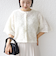 《予約》little black:〈手洗い可能〉パール 釦 フリル チュール 半袖 ブラウス