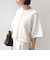 《予約》little black:〈手洗い可能〉パール 釦 フリル チュール 半袖 ブラウス