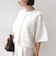 《予約》little black:〈手洗い可能〉パール 釦 フリル チュール 半袖 ブラウス