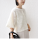 《予約》little black:〈手洗い可能〉パール 釦 フリル チュール 半袖 ブラウス