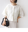 《予約》little black:〈手洗い可能〉パール 釦 フリル チュール 半袖 ブラウス