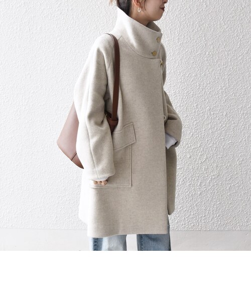 SHIPS any: カシミヤ ミックス スタンドカラー ミドル コート