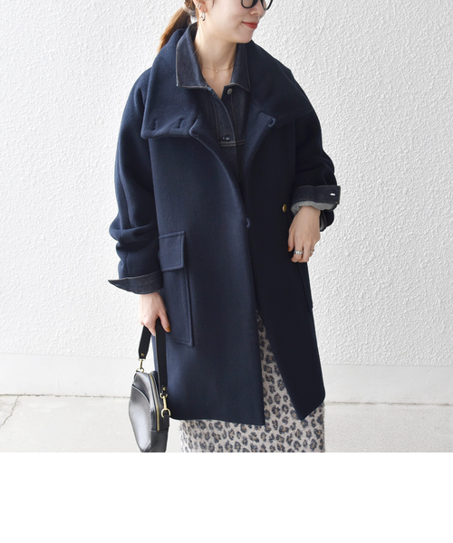SHIPS any: カシミヤ ミックス スタンドカラー ミドル コート