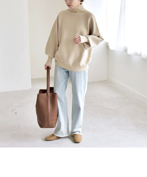 quaranciel:〈洗濯機可能〉タートルネック ラグラン ロングリブ ニット