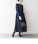 《予約》SHIPS any:〈手洗い可能〉ジャカード ウエスト タック ノーカラー ワンピース［NAVY BLUE］