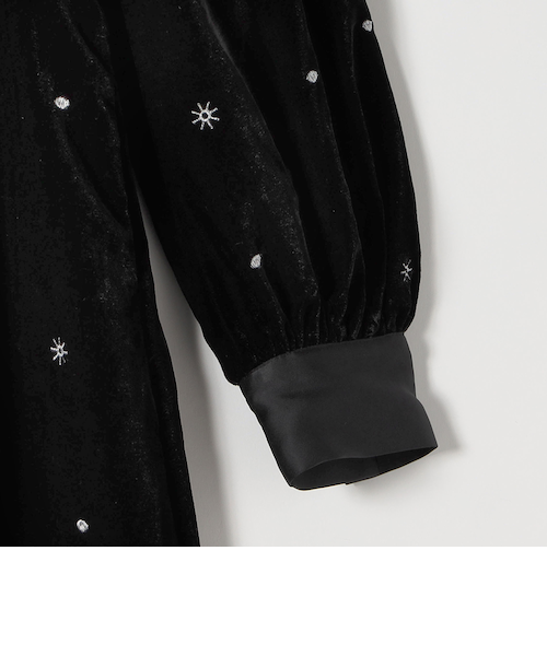 SHIPS any:〈手洗い可能〉ポリエステル ベロア 刺繍 タック フレア