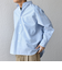 SHIPS any: JAPAN MADE ブルー ストライプ/ソリッド レギュラーカラー シャツ◆