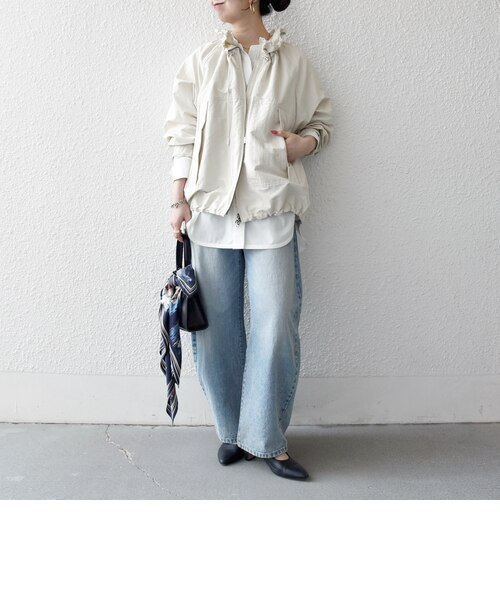 SHIPS anyシップス ナイロンタスランギャザー スタンドカラーブルゾン SHIPS any:〈洗濯機可能〉ナイロン タスラン ギャザー スタンドカラー