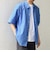 SHIPS any: JAPAN MADE ブルー ストライプ/ソリッド レギュラーカラー 半袖 シャツ◆