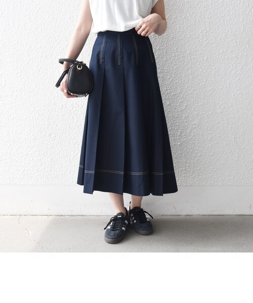 chio プリーツスカート まとめ買い 予約》SHIPS any:〈洗濯機可能〉チノ ステッチ フレア プリーツ